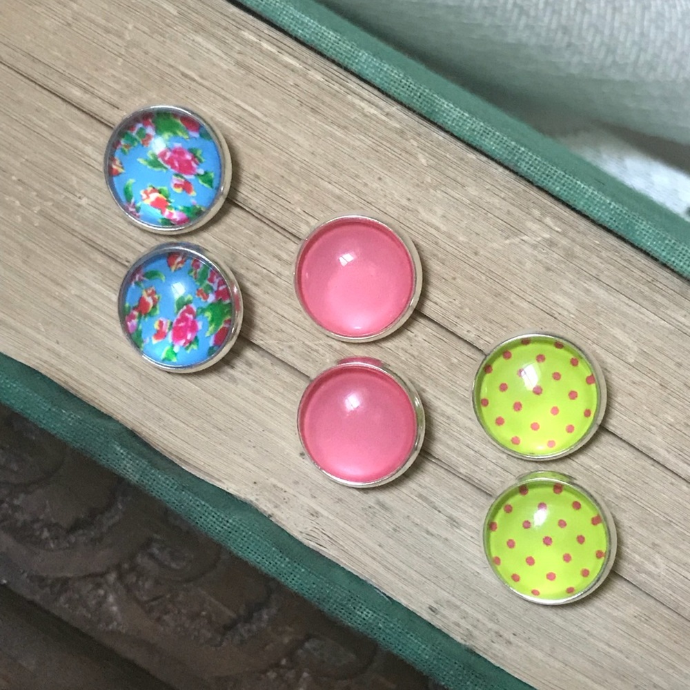 3 Pairs Glass Stud Earrings Boho Minimalist